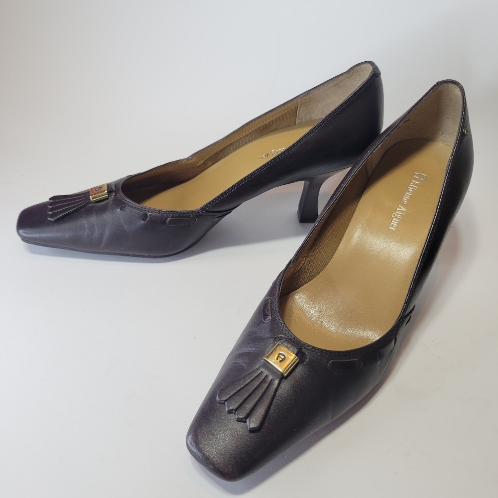 Etienne Aigner Brown Kitten Heel Omaha Pumps Size 7.5